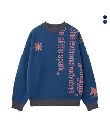 バーティカルレタリング配色ジャカードニット ネイビー