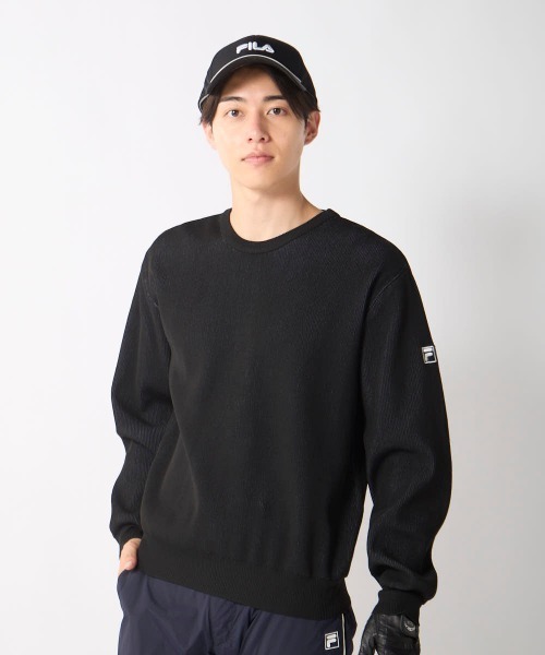 FILA GOLF(フィラゴルフ )の「【FILA GOLF/フィラゴルフ】プレーティングニットセーター ゴルフ(ニット/セーター・メンズ・ブラック/ベージュ・MEDIUM/LARGE/X-LARGE/XX-LARGE)」の1枚目の写真