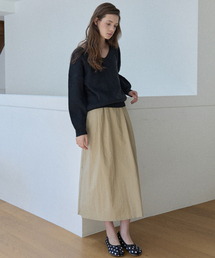 Waistband Volume Maxi Skirt - BEIGE