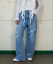 HAND PAINTED DENIM PANTS LIGHT BLUE