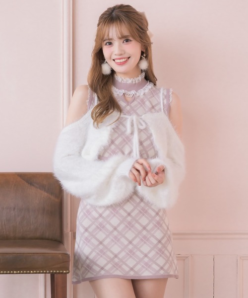 couture BY ROJITA（クチュールバイロジータ）の「ふわふわボレロニットミニワンピース（ワンピース・レディース・ブラウン/ピンク/ブラック・FREE）」の4枚目の写真
