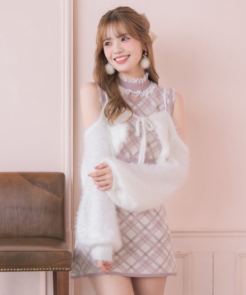 couture BY ROJITA（クチュールバイロジータ）の「ふわふわボレロニットミニワンピース（ワンピース・レディース・ブラウン/ピンク/ブラック・FREE）」の5枚目の写真
