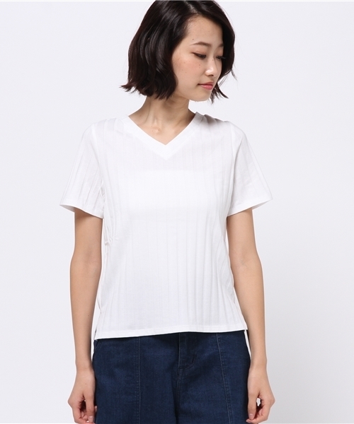 WEGO（ウィゴー）の「WEGO/ワイドリブVネックTシャツ（Tシャツ/カットソー・レディース・イエロー/ブラック/パープル/ホワイト・FREE）」の6枚目の写真