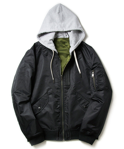 JACKROSE（ジャックローズ）の「フード付きリバーシブルMA-1 （MA-1・メンズ・カーキ/ブラック・L/XL/M）」の3枚目の写真