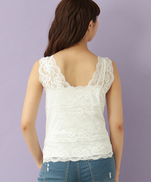 Honeys（ハニーズ）の「カップ付き レースビスチェ（タンクトップ・レディース・オフホワイト/ブラック・M/L）」の17枚目の写真