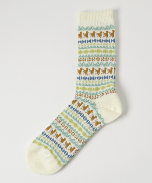 Ne-net（ネネット）の「S 山とさかなソックス（ソックス/靴下・レディース・レッド/オフホワイト/グリーン・02/03）」の2枚目の写真