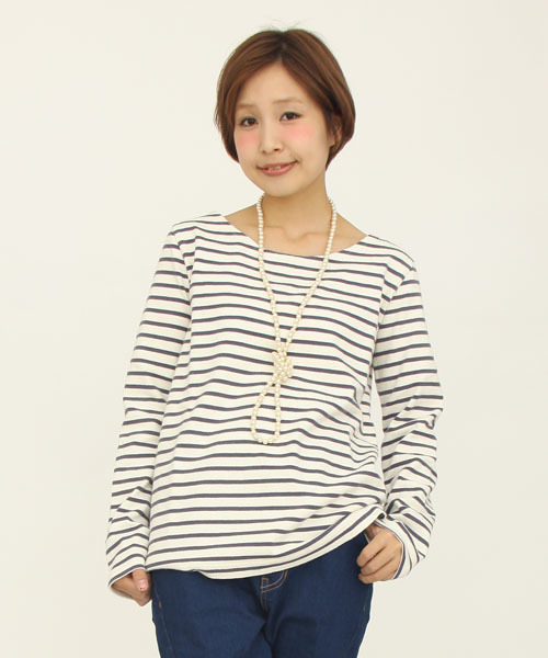 Another Edition（アナザーエディション）の「AE CテンジクBOR LSL（Tシャツ/カットソー・レディース・オフホワイト/レッド/ネイビー・フリー）」の2枚目の写真