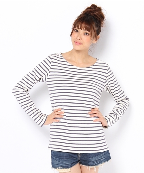 Another Edition（アナザーエディション）の「AE CテンジクBOR LSL（Tシャツ/カットソー・レディース・オフホワイト/レッド/ネイビー・フリー）」の9枚目の写真