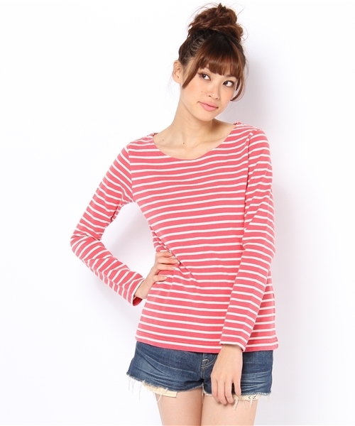 Another Edition（アナザーエディション）の「AE CテンジクBOR LSL（Tシャツ/カットソー・レディース・オフホワイト/レッド/ネイビー・フリー）」の3枚目の写真