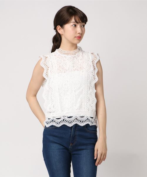 KOBE LETTUCE（コウベレタス）の「総レースデザインハイネックノースリーブブラウス（シャツ/ブラウス・レディース・ネイビー/ブラック/オフホワイト/モカ/ミント・FREE）」の8枚目の写真