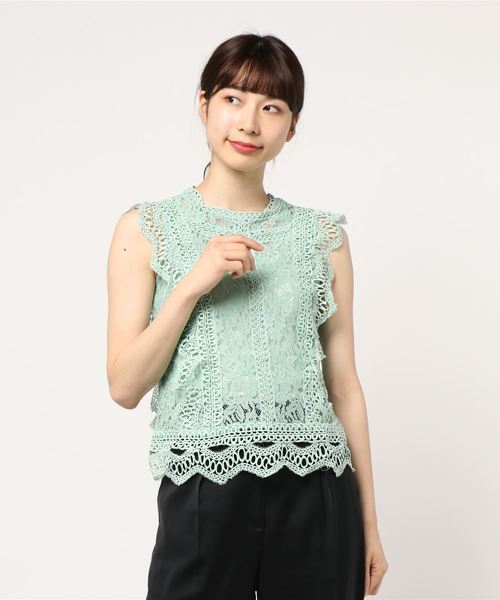 KOBE LETTUCE（コウベレタス）の「総レースデザインハイネックノースリーブブラウス（シャツ/ブラウス・レディース・ネイビー/ブラック/オフホワイト/モカ/ミント・FREE）」の4枚目の写真