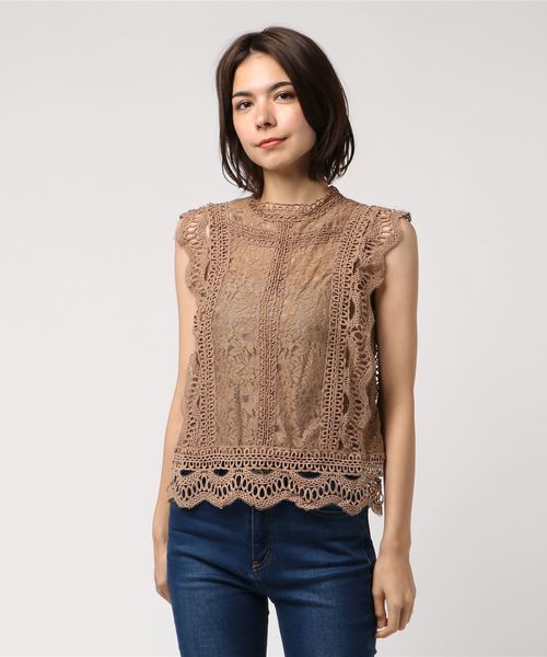 KOBE LETTUCE（コウベレタス）の「総レースデザインハイネックノースリーブブラウス（シャツ/ブラウス・レディース・ネイビー/ブラック/オフホワイト/モカ/ミント・FREE）」の3枚目の写真