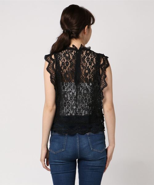 KOBE LETTUCE（コウベレタス）の「総レースデザインハイネックノースリーブブラウス（シャツ/ブラウス・レディース・ネイビー/ブラック/オフホワイト/モカ/ミント・FREE）」の7枚目の写真