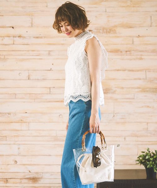 KOBE LETTUCE（コウベレタス）の「総レースデザインハイネックノースリーブブラウス（シャツ/ブラウス・レディース・ネイビー/ブラック/オフホワイト/モカ/ミント・FREE）」の15枚目の写真