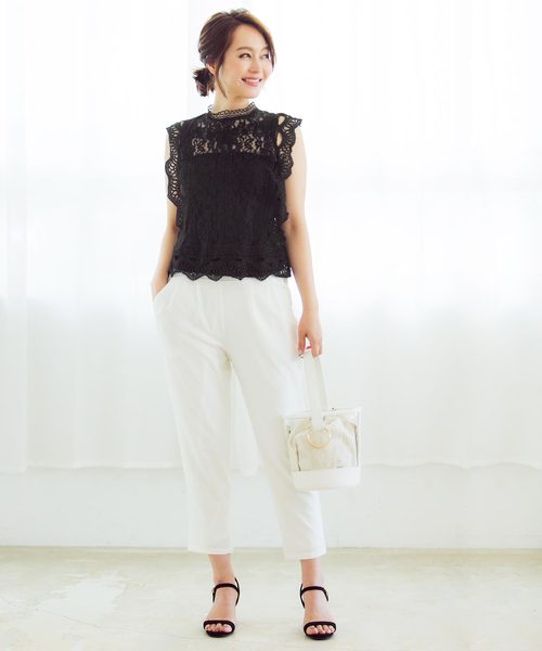 KOBE LETTUCE（コウベレタス）の「総レースデザインハイネックノースリーブブラウス（シャツ/ブラウス・レディース・ネイビー/ブラック/オフホワイト/モカ/ミント・FREE）」の16枚目の写真