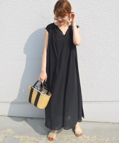 SHIPS（シップス）の「ノースリーブワンピース（ワンピース・レディース・ブラック/オレンジ/オリーブ/ブルー・ONE SIZE）」の2枚目の写真