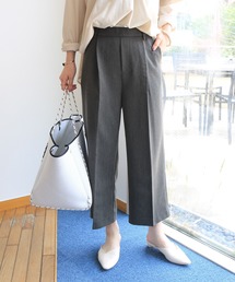 きれいめツイル美脚クロップド丈タックワイドパンツ