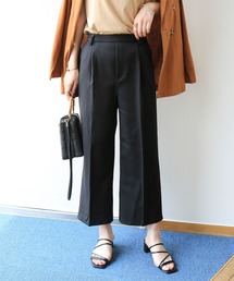 andme | きれいめツイル美脚クロップド丈タックワイドパンツ センタープレスパンツ ウエストゴム(スラックス)