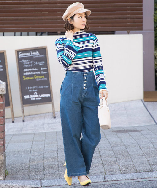 KOBE LETTUCE(コウベレタス)の「ハイウエストボタンダウンワイドデニムパンツ(デニムパンツ・レディース・ライトブルー/インディゴブルー/ブルー・FREE)」の6枚目の写真