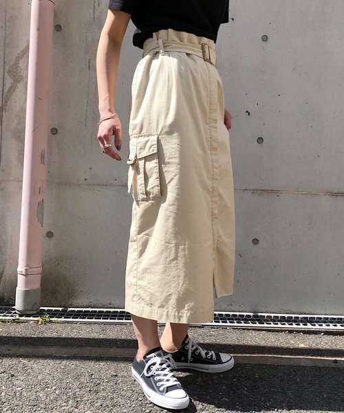 PAGEBOY（ページボーイ）の「ミリタリーナロースカート（スカート・レディース・オフホワイト/ブラック/カーキ・SMALL/MEDIUM）」の4枚目の写真