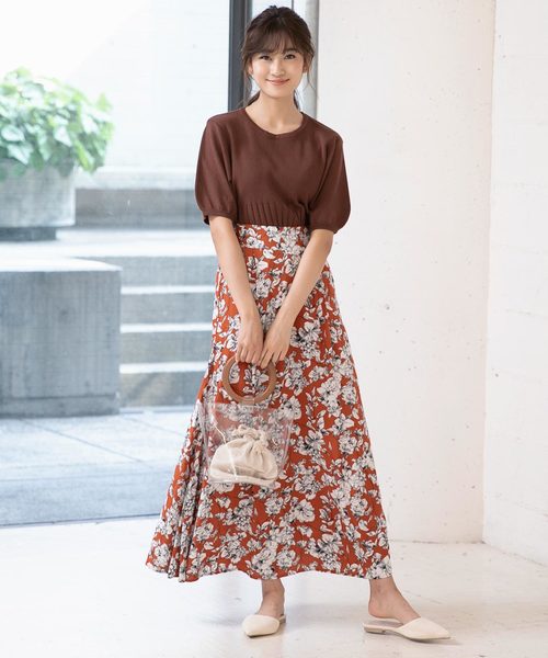 KOBE LETTUCE（コウベレタス）の「花柄マキシ丈フレアスカート（スカート・レディース・ブルー系その他/ブルー系その他2/オレンジ系その他/ブラック×ホワイト・FREE）」の4枚目の写真