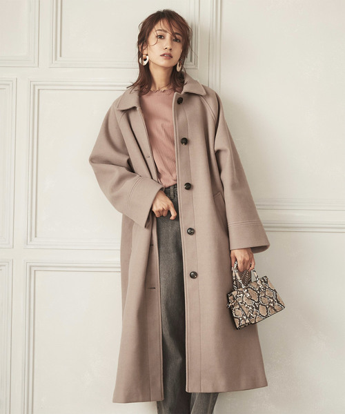 titivate（ティティベイト）の「ｽﾃﾝｶﾗｰﾒﾙﾄﾝﾛﾝｸﾞｺｰﾄ（ステンカラーコート・レディース・アイボリー/ブルー/グリーン/グレイッシュベージュ/ブラック・M）」の4枚目の写真