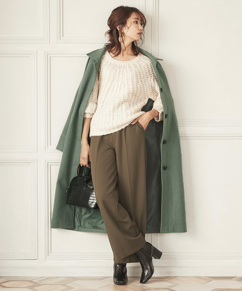 titivate（ティティベイト）の「ｽﾃﾝｶﾗｰﾒﾙﾄﾝﾛﾝｸﾞｺｰﾄ（ステンカラーコート・レディース・アイボリー/ブルー/グリーン/グレイッシュベージュ/ブラック・M）」の10枚目の写真