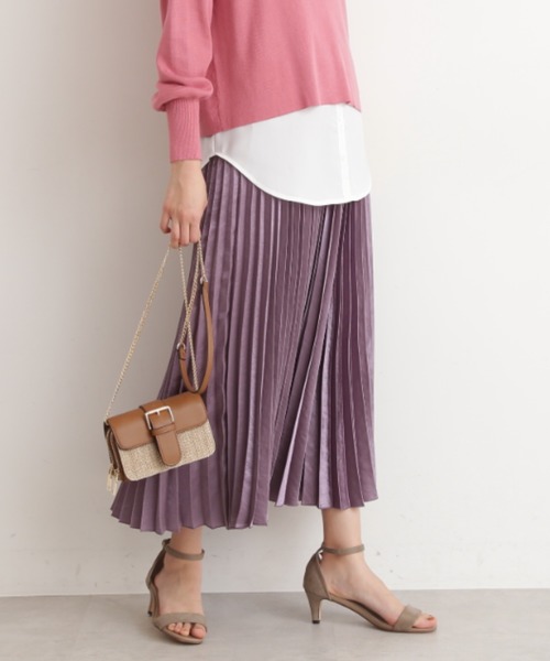 N.(N. Natural Beauty Basic)(エヌエヌナチュラルビューティーベーシック)の「【追加生産】サテンプリーツマキシスカート(スカート)」|パープル