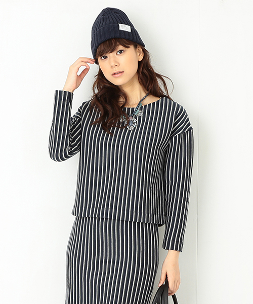 Ray BEAMS（レイビームス）の「Ray BEAMS / ストライプ ジャカード ボートネック（Tシャツ/カットソー・レディース・ワイン/ネイビー・ONE SIZE）」の2枚目の写真