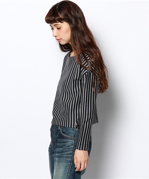 Ray BEAMS（レイビームス）の「Ray BEAMS / ストライプ ジャカード ボートネック（Tシャツ/カットソー・レディース・ワイン/ネイビー・ONE SIZE）」の4枚目の写真