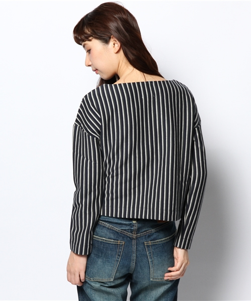 Ray BEAMS（レイビームス）の「Ray BEAMS / ストライプ ジャカード ボートネック（Tシャツ/カットソー・レディース・ワイン/ネイビー・ONE SIZE）」の5枚目の写真