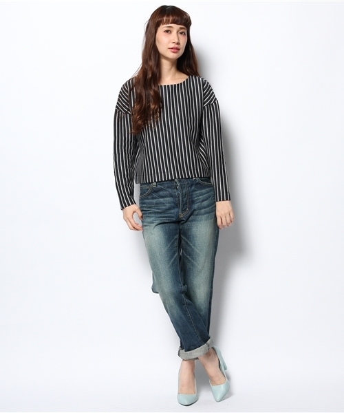 Ray BEAMS（レイビームス）の「Ray BEAMS / ストライプ ジャカード ボートネック（Tシャツ/カットソー・レディース・ワイン/ネイビー・ONE SIZE）」の6枚目の写真