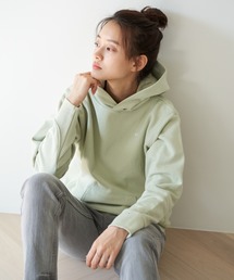 刺繍ロゴ入りフード付き裏毛プルオーバー*