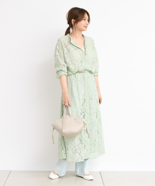DouDou(ドゥドゥ)の「スタンドカラーレースワンピース(ワンピース・レディース・アイボリー/ミント・FREE)」の3枚目の写真