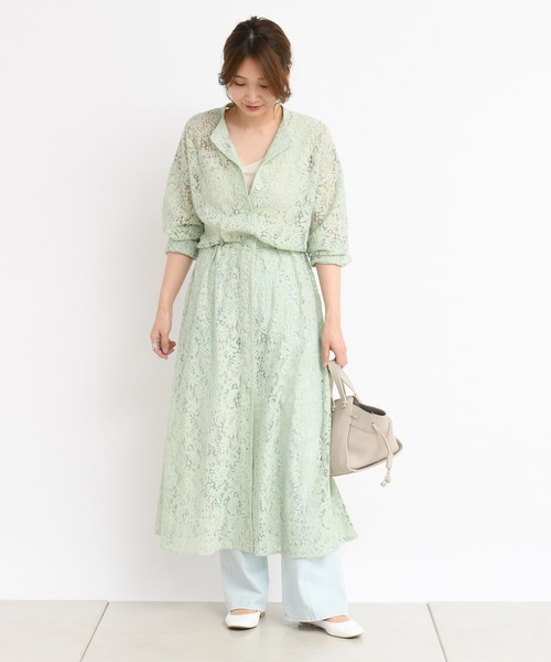 DouDou(ドゥドゥ)の「スタンドカラーレースワンピース(ワンピース・レディース・アイボリー/ミント・FREE)」の7枚目の写真