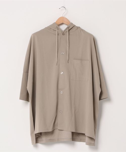 VIBGYOR(ヴィブジョー)の「VIBGYOR Select/薄梨地半袖フードポンチョシャツ(BL)(シャツ/ブラウス・メンズ・ブラック/ミント/ライトベージュ・FREE)」の11枚目の写真