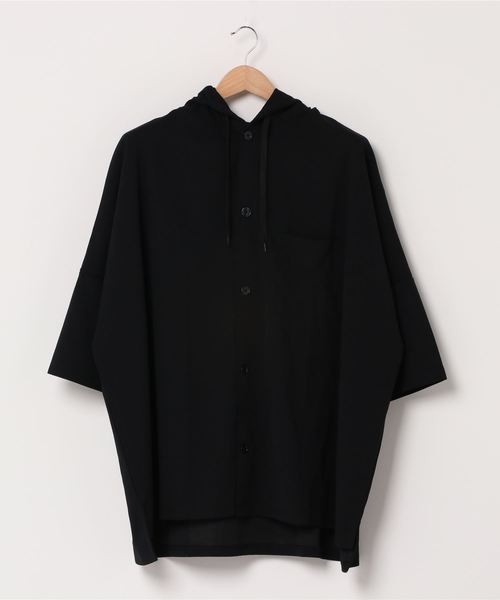 VIBGYOR(ヴィブジョー)の「VIBGYOR Select/薄梨地半袖フードポンチョシャツ(BL)(シャツ/ブラウス・メンズ・ブラック/ミント/ライトベージュ・FREE)」の12枚目の写真