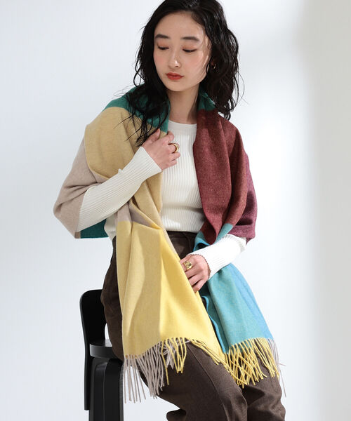 Ray Beams レイビームス の Beee ブロックチェック マフラー ストール ショール Wear