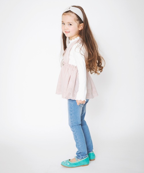 BRANSHES（ブランシェス）の「【ペア】レース重ね着風長袖Tシャツ（Tシャツ/カットソー・キッズ・ベージュ/パープル・100cm/90cm/130cm/140cm/150cm/110cm/120cm）」の3枚目の写真