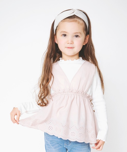 BRANSHES（ブランシェス）の「【ペア】レース重ね着風長袖Tシャツ（Tシャツ/カットソー・キッズ・ベージュ/パープル・100cm/90cm/130cm/140cm/150cm/110cm/120cm）」の9枚目の写真