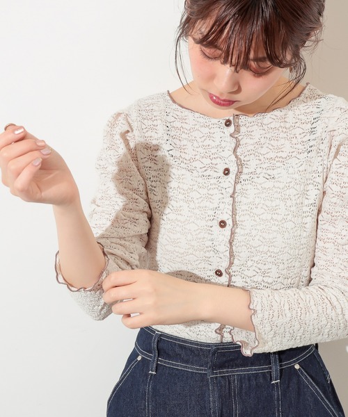 natural couture(ナチュラルクチュール)の「前後2WAY微配×ローレースカーディガン(カーディガン/ボレロ・レディース・ブラック/アイボリー/パープル/ミント・FREE)」の2枚目の写真