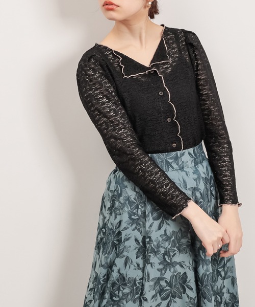 natural couture(ナチュラルクチュール)の「前後2WAY微配×ローレースカーディガン(カーディガン/ボレロ・レディース・ブラック/アイボリー/パープル/ミント・FREE)」の14枚目の写真