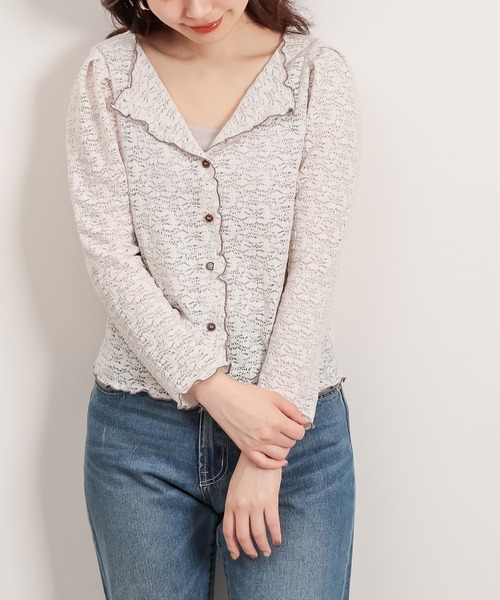 natural couture(ナチュラルクチュール)の「前後2WAY微配×ローレースカーディガン(カーディガン/ボレロ・レディース・ブラック/アイボリー/パープル/ミント・FREE)」の9枚目の写真