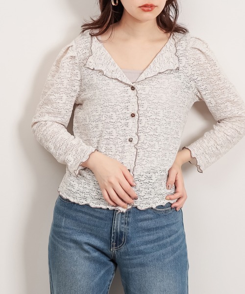 natural couture(ナチュラルクチュール)の「前後2WAY微配×ローレースカーディガン(カーディガン/ボレロ・レディース・ブラック/アイボリー/パープル/ミント・FREE)」の17枚目の写真