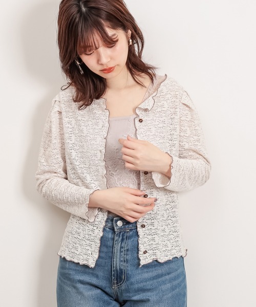 natural couture(ナチュラルクチュール)の「前後2WAY微配×ローレースカーディガン(カーディガン/ボレロ・レディース・ブラック/アイボリー/パープル/ミント・FREE)」の13枚目の写真