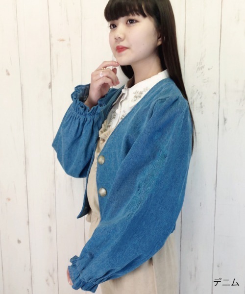 paravion（パラビオン）の「袖刺繍ショートジャケット（ノーカラージャケット・レディース・グレー/ラベンダー/ブルー・ONESIZE）」の12枚目の写真