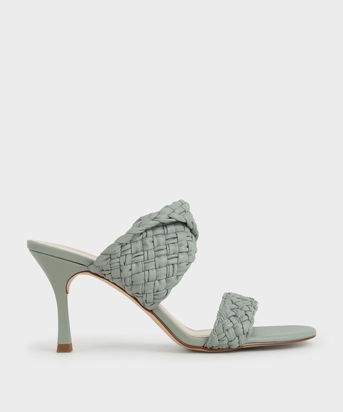 CHARLES & KEITH（チャールズ & キース）の「ダブルストラップ ウーブンヒールドミュール / Double Strap Woven Heeled Mules（サンダル・レディース・ブラック/セージグリーン/アイボリー/ライラック・22.5cm/23cm/23.5cm/24.5cm/25cm/25.5cm）」の3枚目の写真