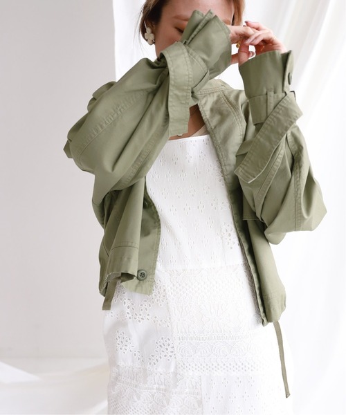 SLOBE citron.（スローブシトロン）の「SLOBE citron.ミリタリークロップドブルゾン【手洗い可能】◆（ブルゾン・レディース・カーキ・FREE）」の2枚目の写真