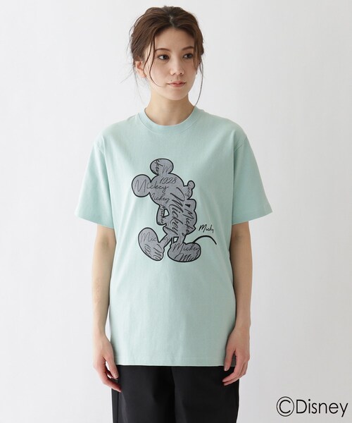 Disney ディズニー シルエットパッチワーク刺繍 ミッキーマウス 半袖t