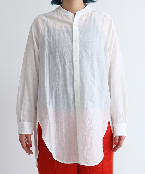 nitca（ニトカ）の「CU/C/LIローン　液流染バンドカラーシャツ（シャツ/ブラウス・レディース・チャコールグレー/ホワイト・FREE）」の5枚目の写真